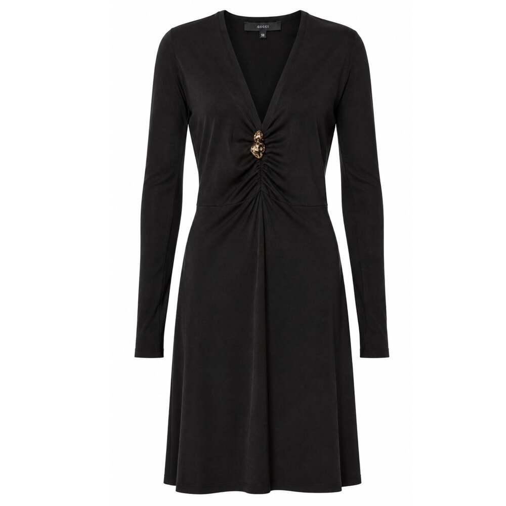 Gucci Tom Ford Vintage Fall/Winter 2000 Tiger Head V-Neck Long Sleeve Dress